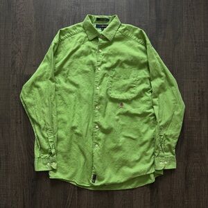 Vintage 90s Tommy Hilfiger Lime Green Oversized Casual Button-Down Shirt
